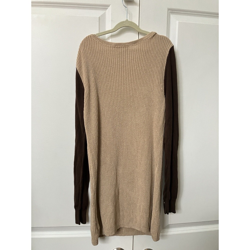 Lauren Ralph Lauren Colorblock Shaker Knit Tunic Sweater Tan Brown Large - Picture 5 of 7